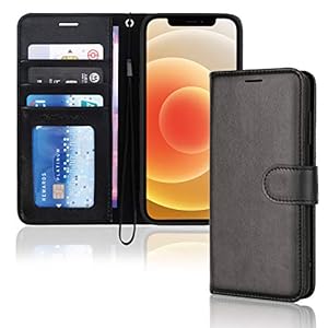 TECHGEAR iPhone 12 Mini Leather Wallet Case, Flip Protective Case Cover with RFID Wallet Card Holder, Stand and Wrist Strap - Black PU Leather with Magnetic Closure Designed for iPhone 12 Mini 5.4"