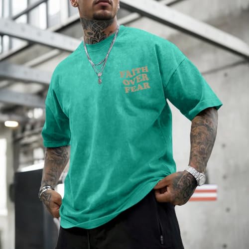 Image of Christian Shirts for Men Faith Over Fear Oversized Shirt Acid Wash Tshirt Graphic Religious T Shirt Bible Verse Tees
