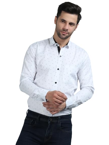 Image of Codaisy White Cotton Black Printed Shirt Full Sleeve