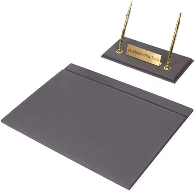 Leather Desk Set - Desk Pad - Name Plate Holder with 2 Pen - 2 Accessories-Desk Organizer - Office Desk Accessories - Desktop Storage Set of 2-2 PCS (Gray)