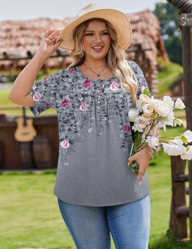 Image of IN'VOLAND Plus Size Tops for Women Short Sleeve Shirts Dressy Casual Tunics