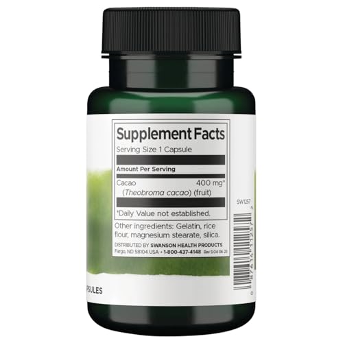 Image of Swanson Full Spectrum Cacao (Raw Cocoa) - Herbal Supplement Promoting Mild Energy Support - Traditional Whole Fruit Formula - (60 Capsules, 400mg Each) (2 Pack)