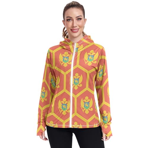 Montenegro Flag Women's UPF 50+ Sun Protection Hoodie Jacket Lightweight Long Sleeve Sun Shirt with Pocket Multicoloured