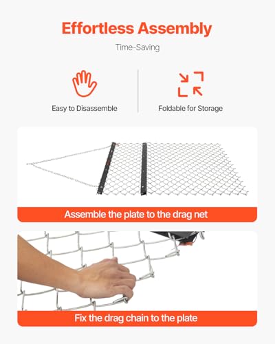 VEVOR Schleppegge, 1520x1240x57mm, Kettenegge aus Q235-Stahl, UTV-Traktoraufsätze zum Einebnen von Landschaften oder zur Rasenvorbereitung, Wiesenegge für Kiesauffahrten, Bauernhof, Feldgarten