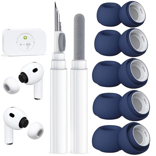 Image of 5 Pairs Replacement Ear Tips for AirPods Pro 3 Generation, Built-in dust Guard Screen,with Cleaner Pen Silicone Ear Tips for AirPods Pro 3rd (2025)(5 Size-XXS /XS /S /M /L)-Blue