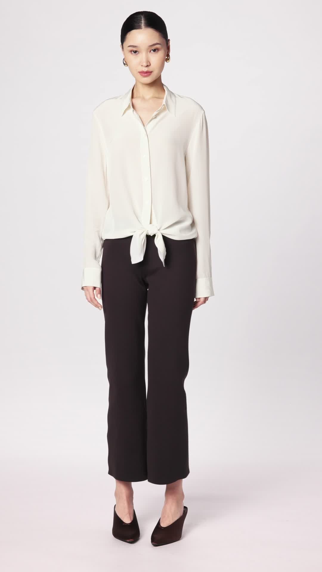 Theory Women's Button-Down Tie-Waist Blouse, Off White, X-Small at
