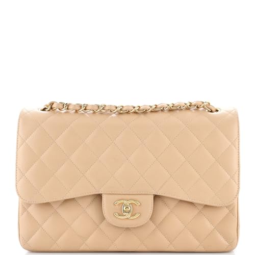 Pre-Loved Classic Double Flap Bag Quilted Caviar Jumbo, Neutral