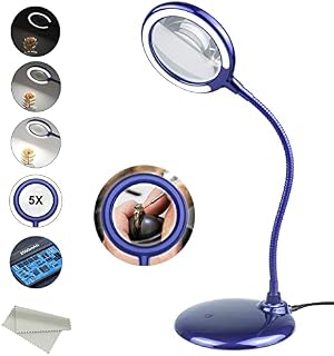 Rechargeable 5x Magnifying Dimmable Lamp,Hands Free Magnifying Glass with Light and Stand ,Magnifiers with 28 LED Lights for Senior, Low Vision, Hobbies, Crafts