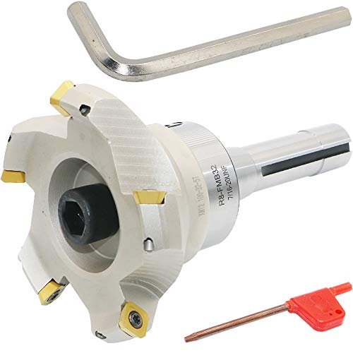 Image of 4 Inch Face Milling Cutter Holder KM12 100MM CNC end Milling Cutter + R8-FMB32 Shank Face Shell Mill Arbor + 5pcs SEHT1204 Carbide Inserts + 8mm Hexagon Wrench + T20 Wrench CNC Machine Tools