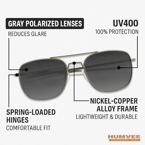 HUMVEE Pilot Sunglasses - Polarized Aviator Sunglasses For Men & Women - Gold Aviators Style Frame - Gray Polarized Lens, UV400 Protection – Ideal for Driving, Fishing, Gifts3