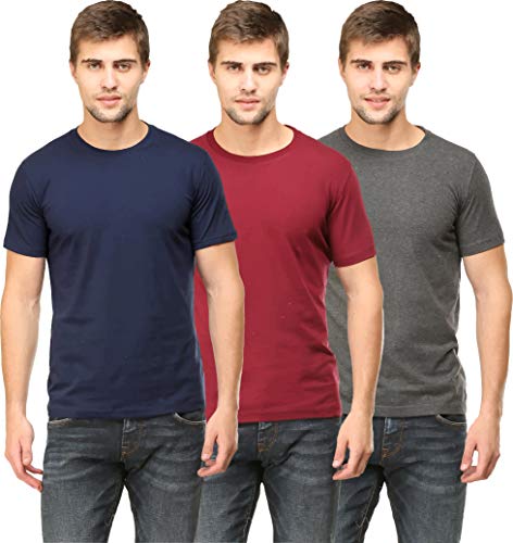 Image of RSO Outfits Men's Regular Fit Plain Half Sleeve Round Neck T-Shirt Combo Pack of 3