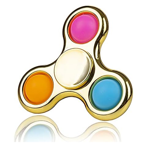 Chrome Fidget Spinner Poppet Simple Rotation Sensory Toy, Pop it Fidget Toy, Portable Fidget Poppet Stress Relief Anti-Anxiety Poper Spinner Metallic Gold Hand Toy Brain Development Toy Gift for Kids Cover