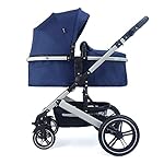Pixini Neyla Kombi Kinderwagen mit Stoffwanne/Buggy/Wickeltasche/Getränkehalter/Regenplane/Mückennetz/Wickelauflage (3in1 Set mit Babyschale grau/marine)