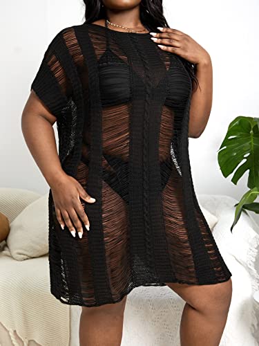 Floerns Women's Plus Size V Neck Fringe Trim Slit Hem Cover Up Swimwear3