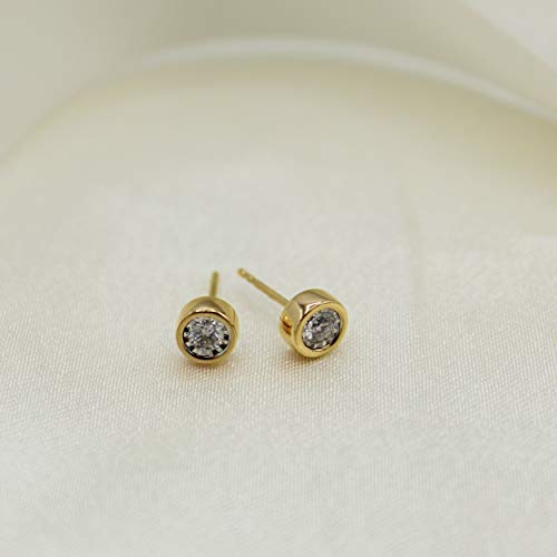 14K Gold Bezel Set Natural Women Round Diamond Stud Earrings Men In White Rose Or Yellow Gold (0.25 Carat Tw, Yellow Gold) #TOP2