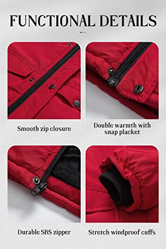 Chrisuno Boy's Mid-Length Padded Winter Coat Water-Resistant Kids Puffer Ski Jacket With Removable Hood Red&Black 4-5 #TOP6