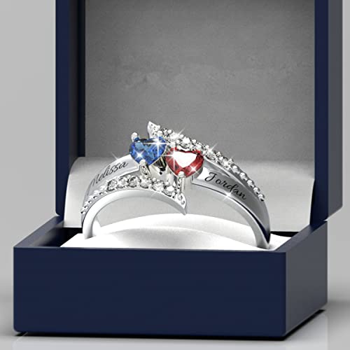 Wendy Made Personalized Love Heart Promise Rings For Her Sterling Silver Couples Engagement Name Ring For Women Mothers Ring With 5A Cubic Zirconia Birthstones Jewelry For Women (Silver, 7) #TOP2