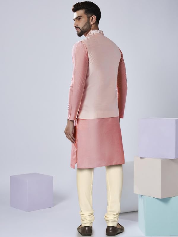 Image of KISAH Men Printed Kurta Jacket Set, Full Sleaves, Knee Length, Straight, Regular Fit, Mandarin Collar Ethnic Wear