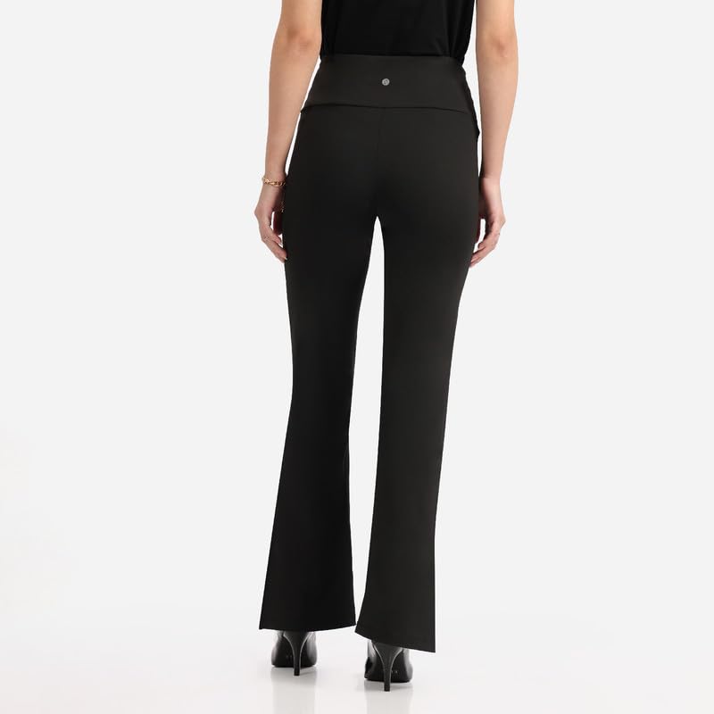 Image of BlissClub Women's Comfort Fit Mid Rise Ultimate Slit Flare Pants - Lite Tall |Above 5'5 | Stylish Slits | Stretchy | Comfortable | Back Pocket