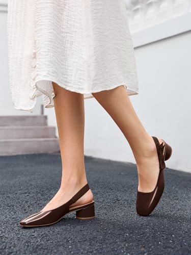 Coutgo Women's Low Block Heels Slingback Bow Closed Square Toe Slip On Work Pumps Dress Shoes3