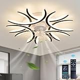 HYUFEIAO Ventiladores de techo modernos de 29,5 pulgadas con luces y control remoto, luz LED regulable y silenciosa, función de memoria y temporizador reversible de 6 velocidades, ventilado