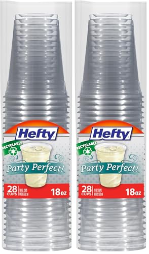 Image of Hefty Party Perfect Clear Plastic Cups, Large Clear Party Cups for Easy Cleanup and Large Gatherings, Recyclable, 18 Ounce, 28 Count (Pack of 2)