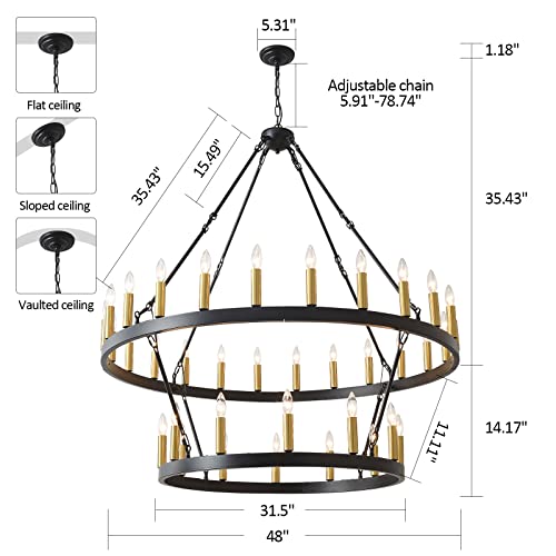 Lustre de salon majestueux style rustique chic avec double rangée E12 - 4