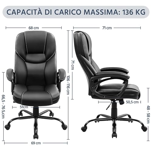 Chaise de bureau présidentiel ergonomique en simili cuir noir réglable Yaheetech - 4