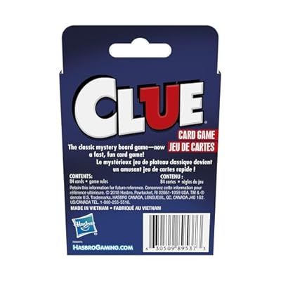 Hasbro Gaming Clue Card Game, 3-4 Player Strategy Game, Fun Summer Activities, Vacation Travel Essentials, Ages 8+