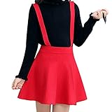 Raroauf Girl's Suspender Skirts Knit A-Line Flared Skater Skirt Red Tag 140 (8-9 Years)