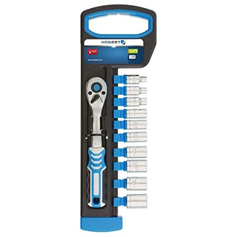 Högert Technik - Steckschlüsselsatz mit Umschaltknarre 1/4" -Ratsche mit Bits - Ratschenschlüssel Steckschlüssel Set Knarre Schlüssel Multinuss Nüsse - aus Chrom-Vanadium-Legierungsstahl Cover