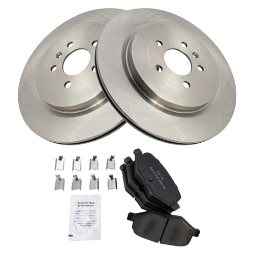 Image of TRQ Rear Brake Pad and Rotor Set Semi Metallic Vented Rotors | For 2013-2019 Ford Explorer Flex Police Interceptor Utility Taurus Lincoln MKT
