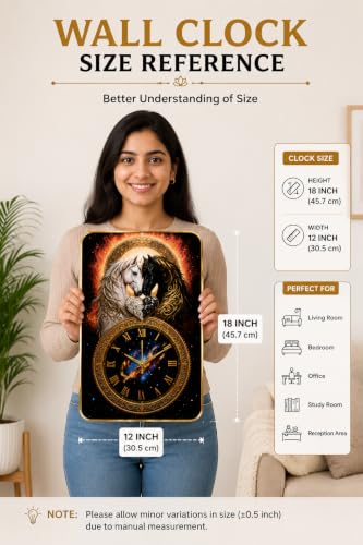 Image of Twin Horse Wall Clock 18 Inch | Silent Non-Ticking Galaxy Artwork Dial | Gold Roman Numerals | Premium PU Moulding Frame | Home Decor for Living Room Bedroom Office | Perfect Housewarming Diwali Gift