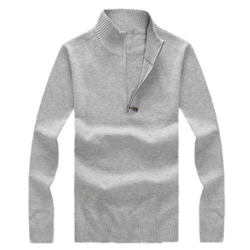 Pull col montant demi-zippé homme tricot décontracté en coton gris M