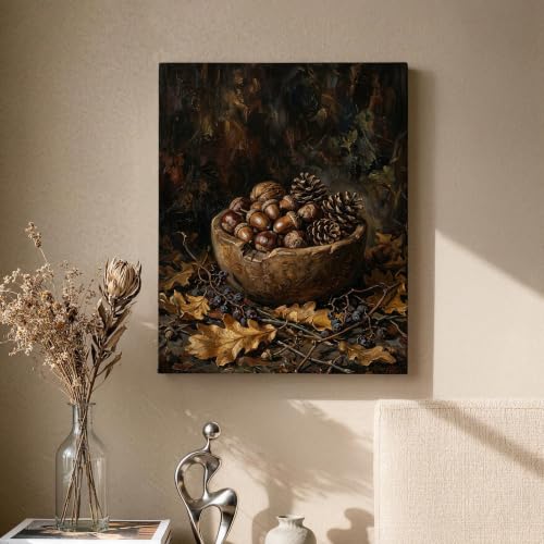 Arte en lienzo de bellotas marrones para pared de dormitorio 2