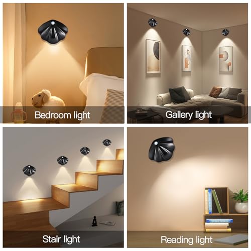 Image of LED Wall Light 3 Colors,Indoor Wireless Wall Sconces Lamp 3000mAh Rechargeable Battery Power Wall Lamps,Adjustable Brightness，Rotation Cordless Light,Suitable for Bedroom Stairs,2 Pack