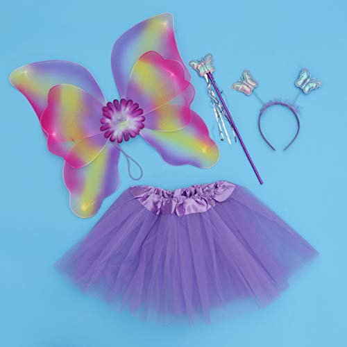 Amosfun – Fantasia infantil de princesa de fada com glitter e camada dupla de borboleta com asa de b