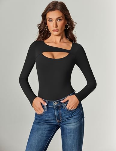 Avidlove Women Long Sleeve Bodysuit Scoop Neck Cutout Shapewear Body Suits Double Lined Slim Fitted Leotard Going Out Tops4