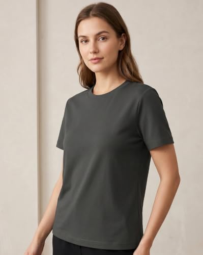 Image of NOBERO 100% Cotton T-Shirts for Women Stylish | Regular Fit | Solid T Shirts for Women 180 GSM Combed Cotton | Crew Neck Half Sleeve