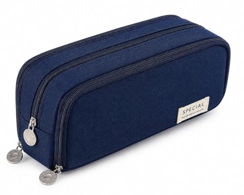 Image of WORSHIPER Big Capacity Pencil Pen Case Bag with Zipper Office College School Storage Large Capacity Bag Pouch Holder Box Organizer Colorful (Special - Dark Blue)