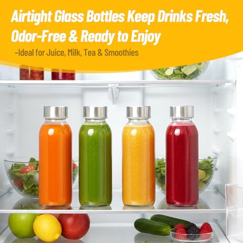 Image of Luxfuel 10 oz Glass Juice Bottles, 10 Pack - Leakproof & BPA-Free Reusable Small Glass Bottles with Stainless Steel Lids & Straw, Perfect for Office, Juicing,Smoothies & Fridge Storage,Dishwasher Safe