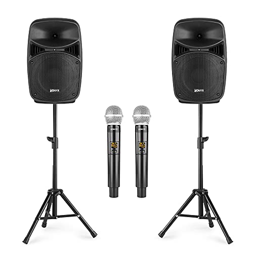 Vonyx VPS082A Karaoke Speaker System with Wireless Mics & Stands - Complete Karaoke Setup for Bars and Home Entertainment, Karaoke Speaker Setup, Professional Karaoke Machines, Pro Karaoke System