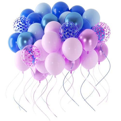 Image of Pink and Blue Balloons, 60 Pcs 12 Inch Pastel Confetti Blue Pink and Metallic Balloon for Kids Girls Birthday, Gender Reveal Supplies, Baby Shower