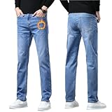 Oanviso Hombre Jeans con Forro Polar Invierno Termico Denim Cómodo Pantalones Vaqueros Holgados Jean Moda Pantalone Casuales Elasticos Pantalón C Azul L