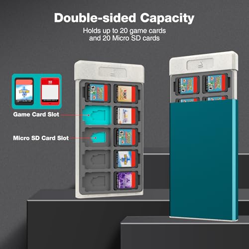 Image of HEIYING Switch Game Card Case for Nintendo Switch /Switch OLED /Switch Lite Game Card or Micro SD Memory Card, Metal Switch Game Holder with 20 Game Card Slots and 20 Micro SD Card Slots