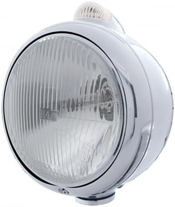 UNITED PACIFIC 31530 Guide Headlight, 682-C Style, RH/LH, 7", Round, Polished Housing, H4 Bulb, with Amber 5 LED Signal Light, with Clear Lens