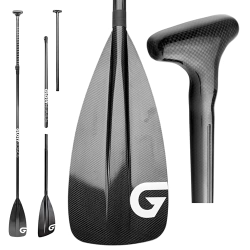 Glory Boards® VOLLCARBON SUP Paddel – 100% Carbon – Länge verstellbar 180-220cm – nur 760 Gramm - 3-teiliges Stand up Paddle - Ideal für Einsteiger - Damen und Herren