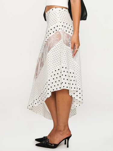 Half Slip For Women Y2k Polka Dots Under Dress Irregular Lace Mesh Long Low Waist Underskirt Skirts3