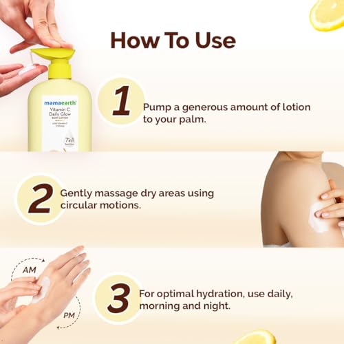 Image of Mamaearth Vitamin C Daily Glow Body Lotion For Skin Brightening with Vitamin C & Honey 400ml|Nourishes Dry Skin|48 H Moisturization| 100% Natural Butter | Non-Greasy Smooth Skin | For All Skin Types
