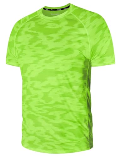 Zengjo Men's Breathable Running T-Shirt, Lightweight Workout Top for Fitness(Neon Green,XL)